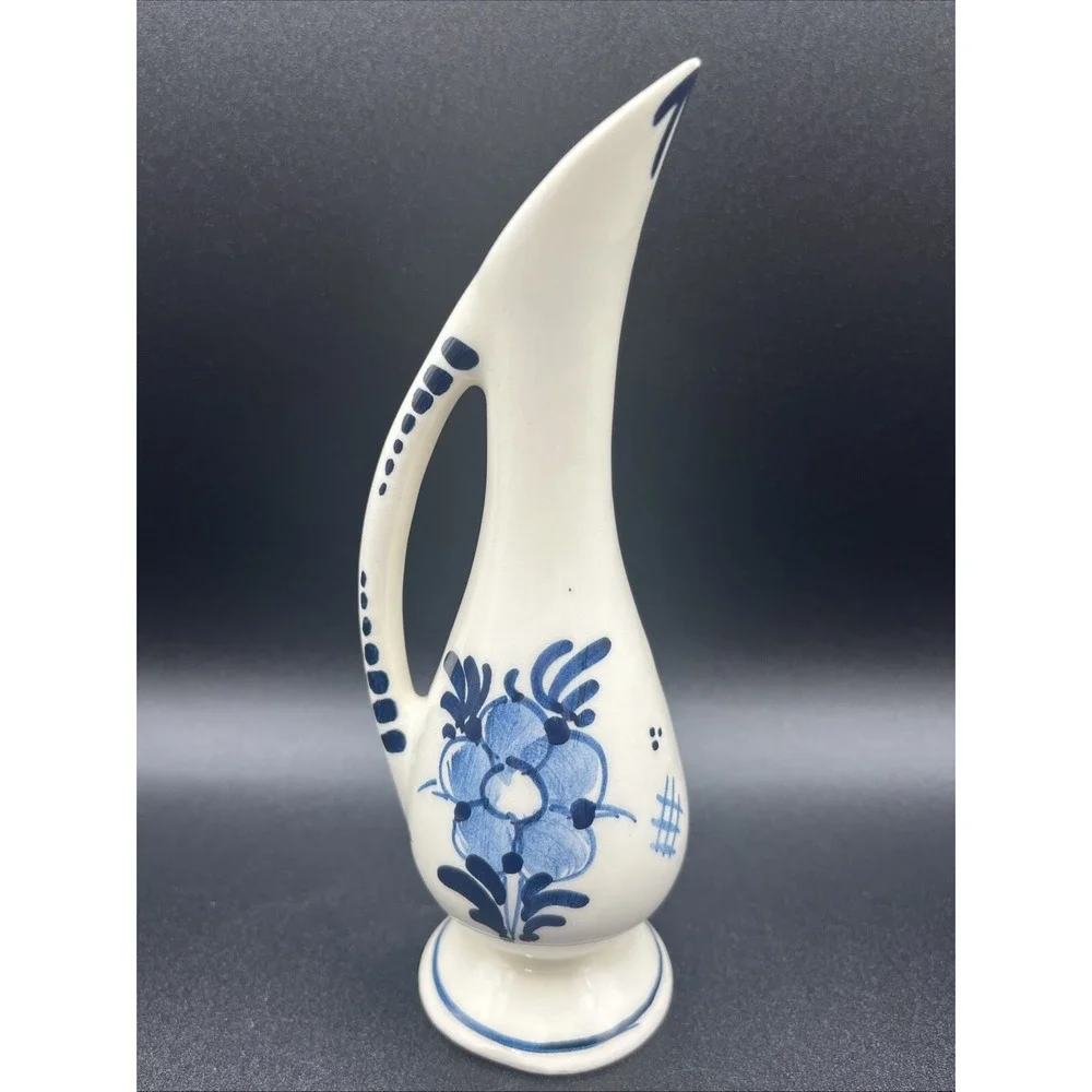 Hand Painted Delft Pitcher Vase Holland Vintage w/ Windmill Design Small‎ As Is